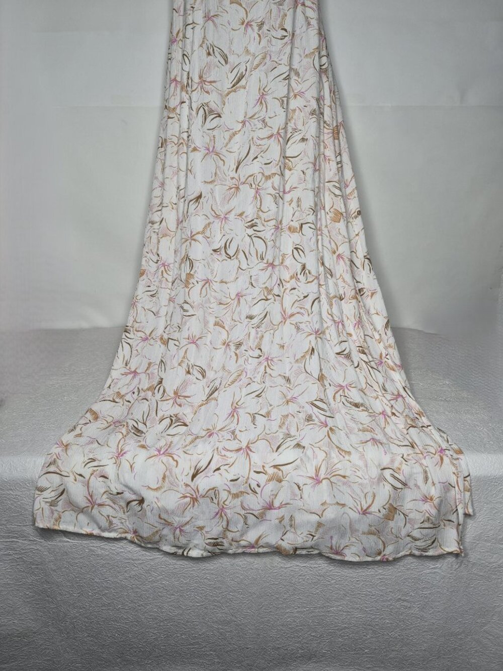 O'Neill Floral Womens L Lined Backless V-Neck Maxi Halter Dress Ivory Pink Brown - Picture 4 of 15